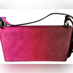 Salvatore Ferragamo Shoulder Bag Gradient Bordeaux Suede Authentic USED